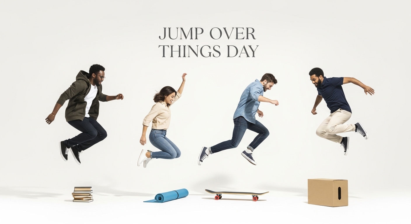 Diverse Young Adults Leaping Over Everyday Objects in a Bright Studio - Feature Image Apr 185