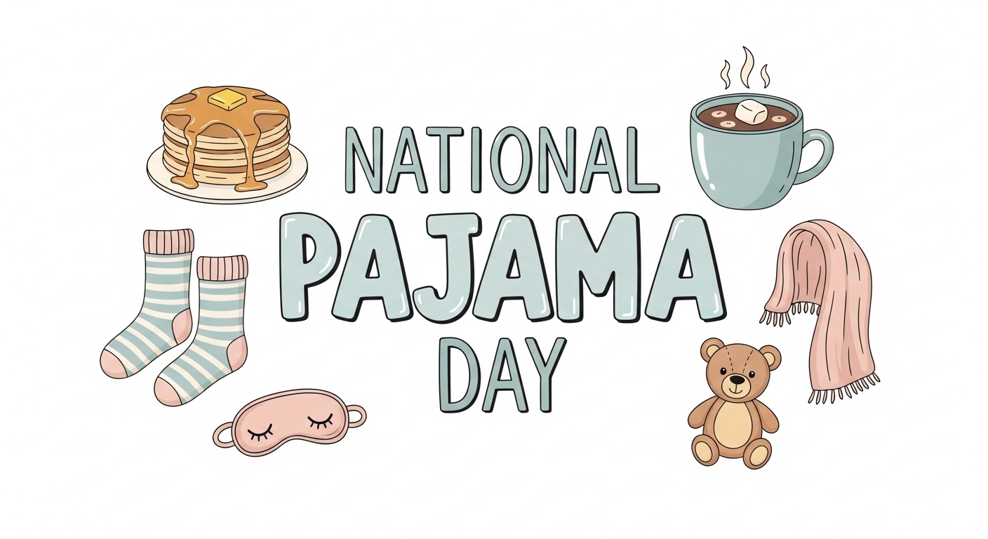 National Pajama Day Cozy Comfort. Pancakes, Hot Cocoa, Socks & Teddy Bear Celebration. - Feature Image Apr 192