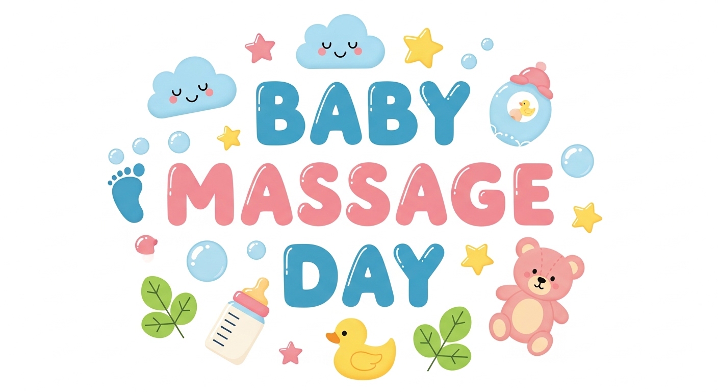Baby Massage Day Concept with Playful Typography and Cute Infant Care Elements - Feature Image Apr 215