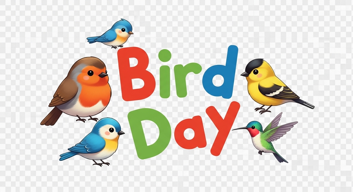 Bird Day Festive Illustration with Colorful Cartoon Avians & Typography - Feature Image Apr 217