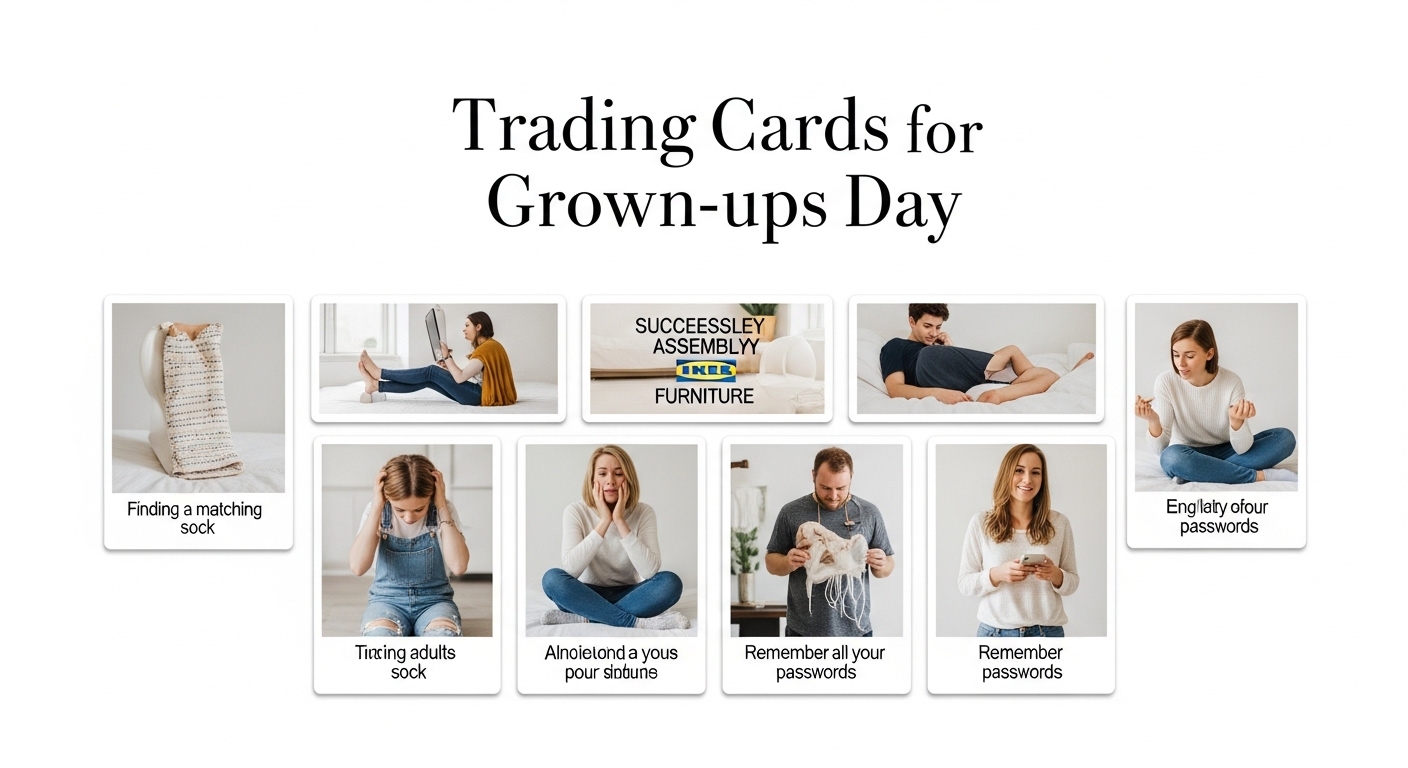 Humorous Adulting: Daily Grown-up Challenges & Responsibilities on Trading Cards - Feature Image Apr 227
