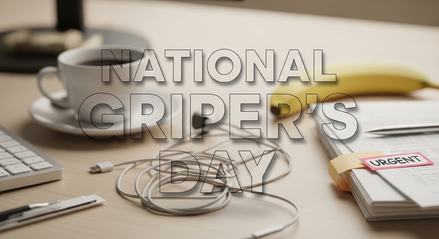 National Griper's Day Message on Office Desk with Urgent Paperwork - Feature Image Apr 321