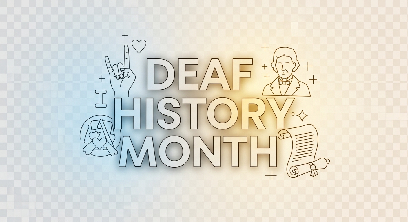 Deaf History Month Celebration Banner with ASL Hand Sign and Educational Icons - Feature Image Apr 36