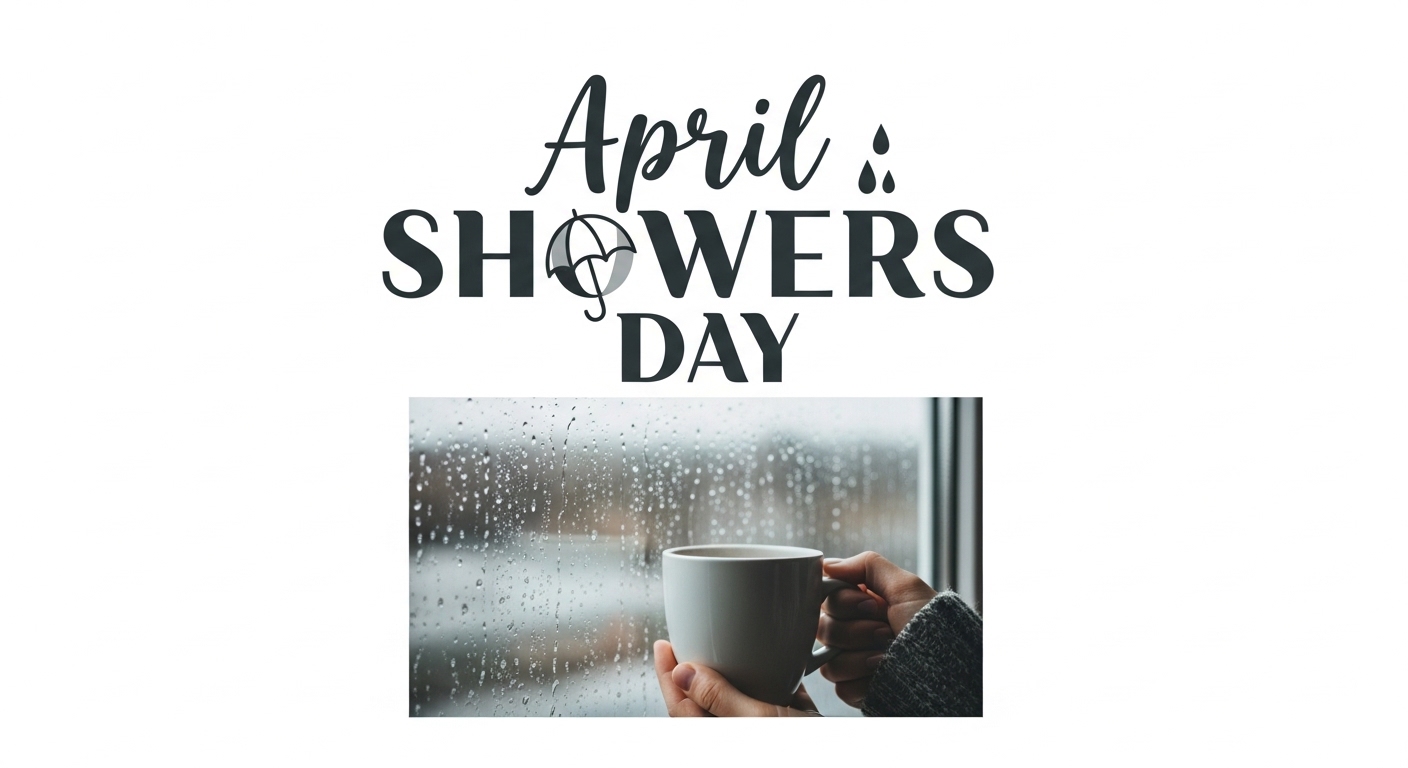 April Showers Day Concept with Cozy Rainy Window View and Hot Drink - Feature Image Apr 426