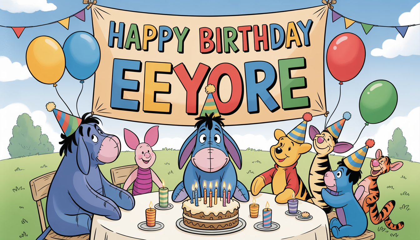Happy Birthday Eeyore Party with Winnie Pooh Friends and Cake - Feature Image Apr 472 1