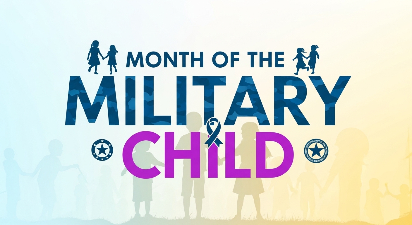 Month of the Military Child Recognition Graphic Design with Camouflage & Ribbon for Armed Forces Families - Feature Image Apr 53