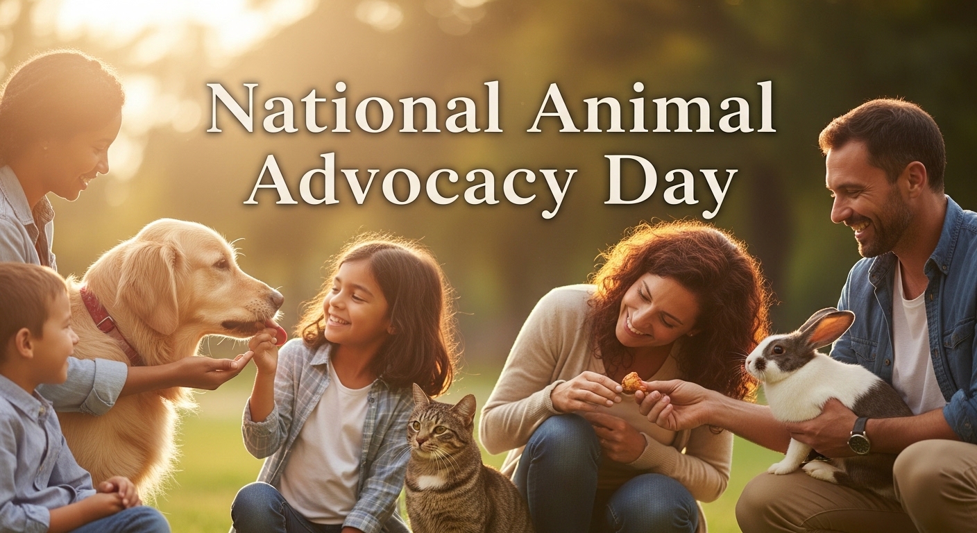 Smiling Family Bonding with Their Pets Outdoors: Dog, Cat, and Rabbit in Golden Light - Feature Image Apr 569