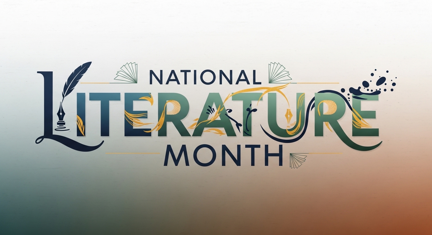 National Literature Month Banner with Ornate Typography and Creative Details - Feature Image Apr 73