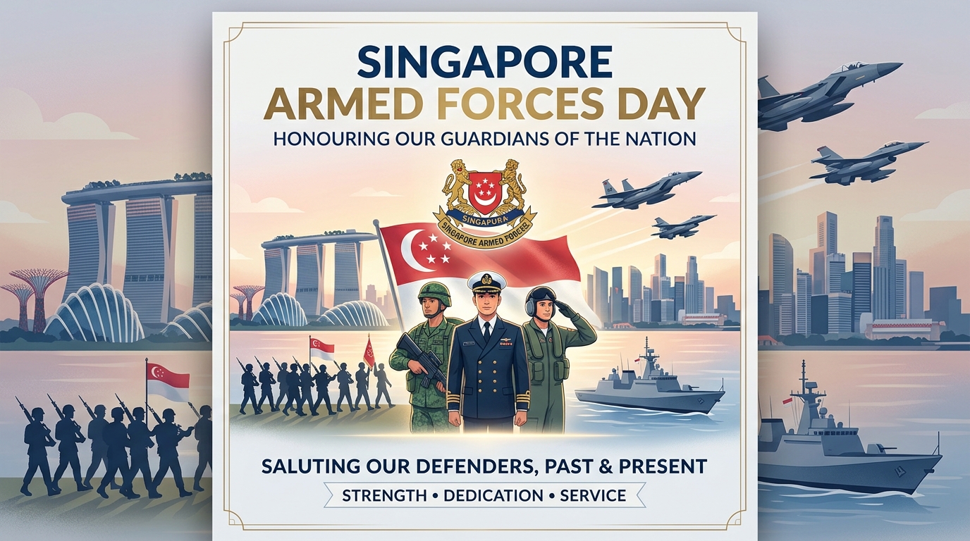 Singapore Armed Forces Day Tribute: Military Personnel, Naval Ship, Fighter Jets & City Skyline - Feature Image Jul 26
