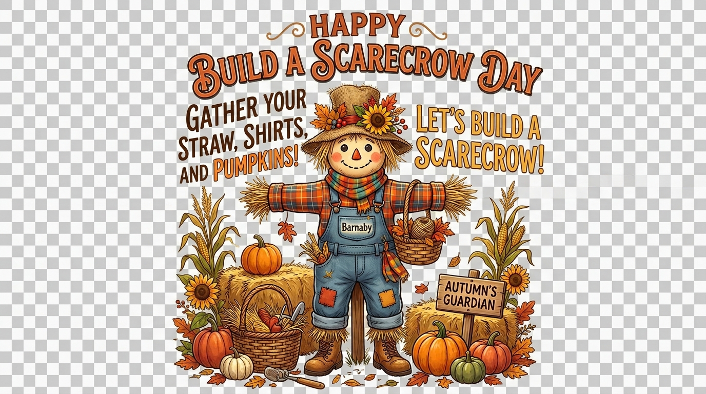 Autumn Scarecrow Illustration with Harvest Decor and Seasonal Message - Feature Image July 131
