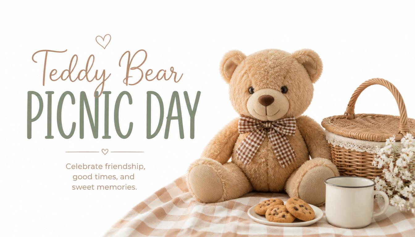 Teddy Bear Picnic Day Arrangement with Cookies, Mug, and Basket - Feature Image July 212