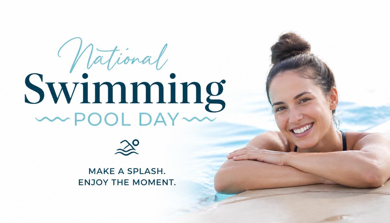 Joyful Woman at Poolside for National Swimming Pool Day Festivity - Summer Water Fun - Feature Image July 229