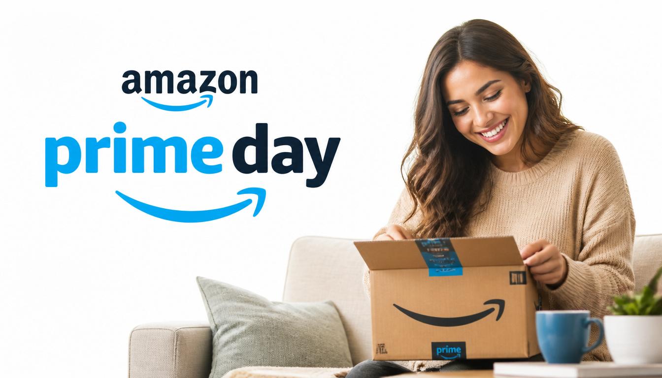 Amazon Prime Day Celebration: Happy Woman Unboxing Online Shopping Package - Feature Image July 231