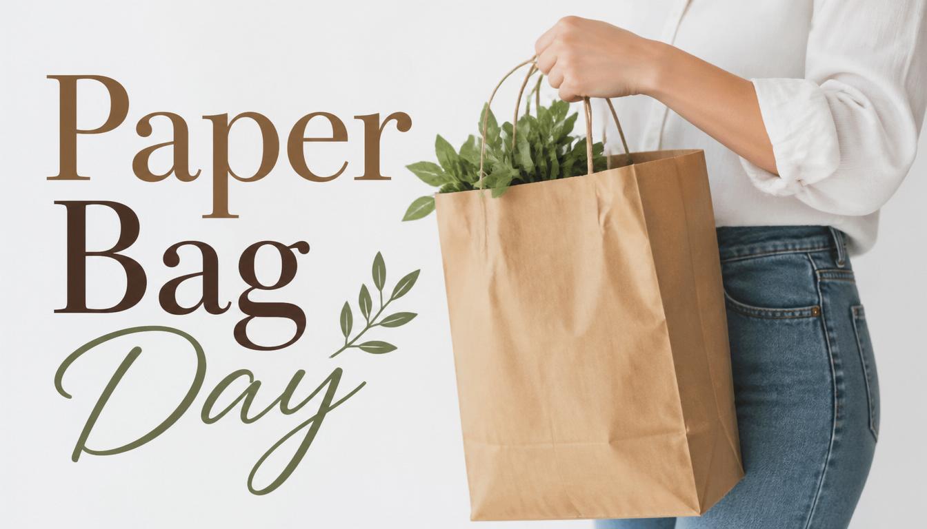 Paper Bag Day Concept. Person Holding Sustainable Kraft Shopping Bag with Fresh Greenery. - Feature Image July 246 1
