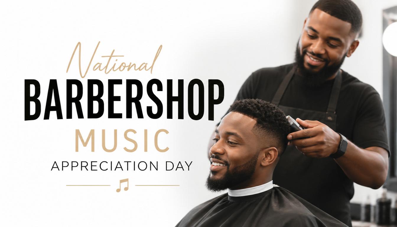National Barbershop Music Appreciation Day Design with Barber and Client - Feature Image July 251