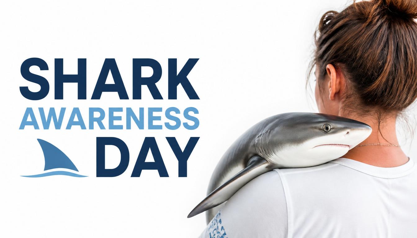 Shark Awareness Day Celebration with Woman and Lifelike Shark Model - Feature Image July 260