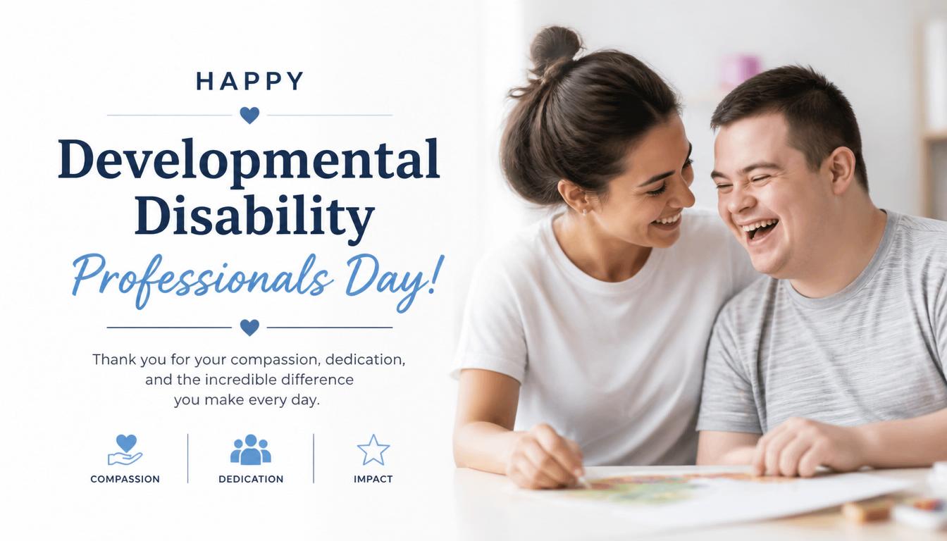 Woman and man with disability smiling while doing activity