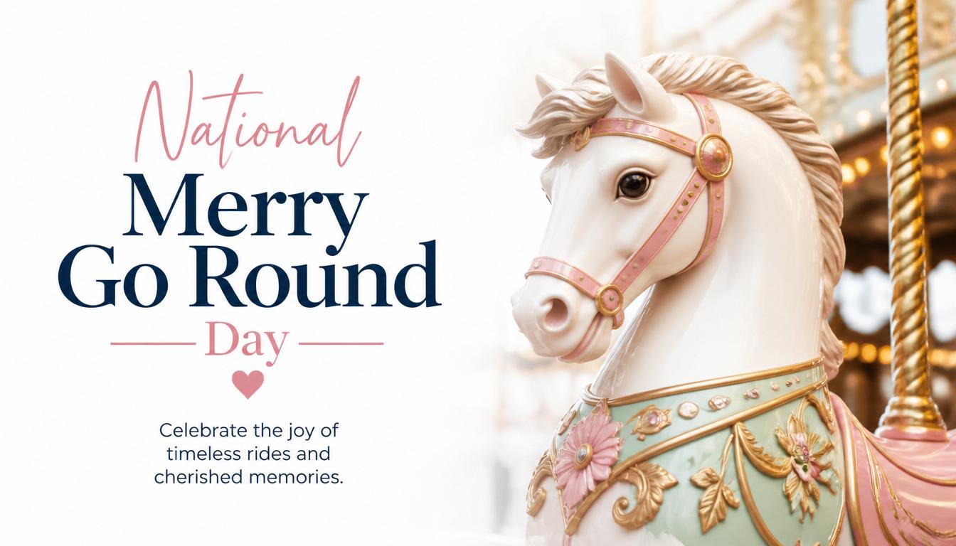a white carousel horse with gold and pink decorations