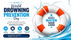 Infographic about World Drowning Prevention Day with a lifebuoy
