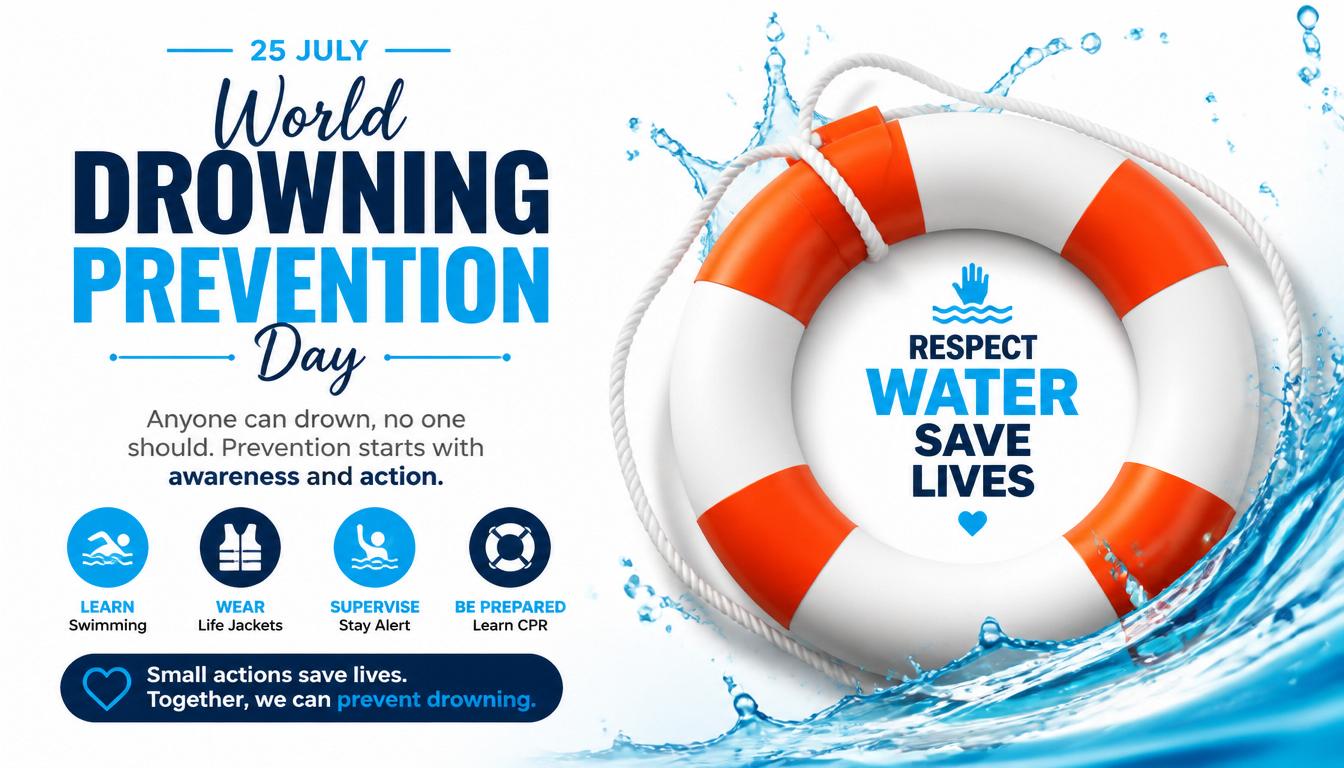 Infographic about World Drowning Prevention Day with a lifebuoy
