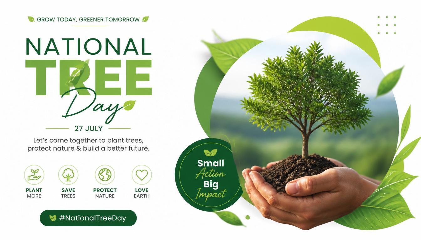 Hands cradling a small tree with green leaves and soil