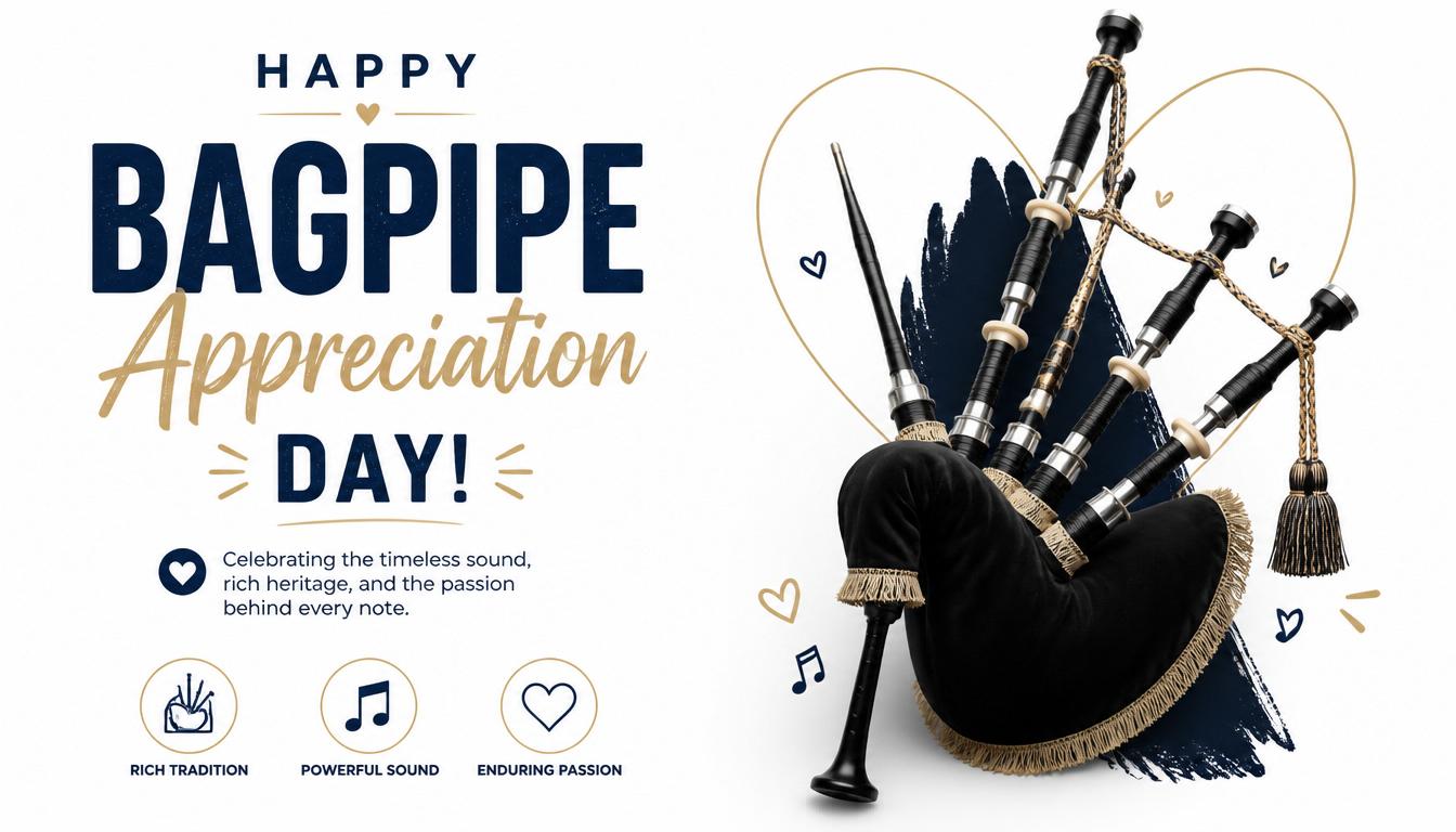 A bagpipe with a black and gold cover and a heart shaped design