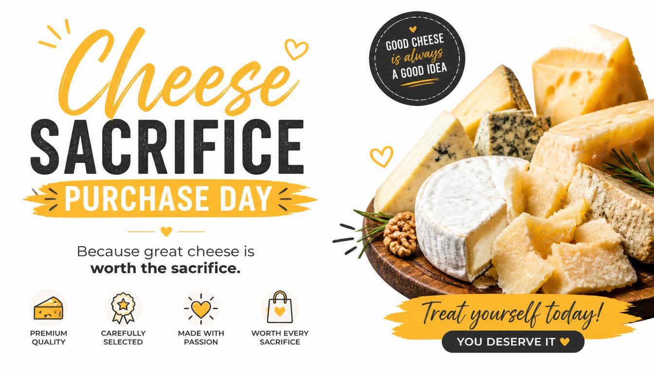 A wooden board with various types of artisanal cheese, herbs, and nuts