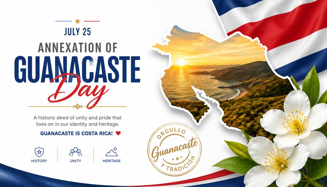 Image celebrating Guanacaste Day with Costa Rican flag and map