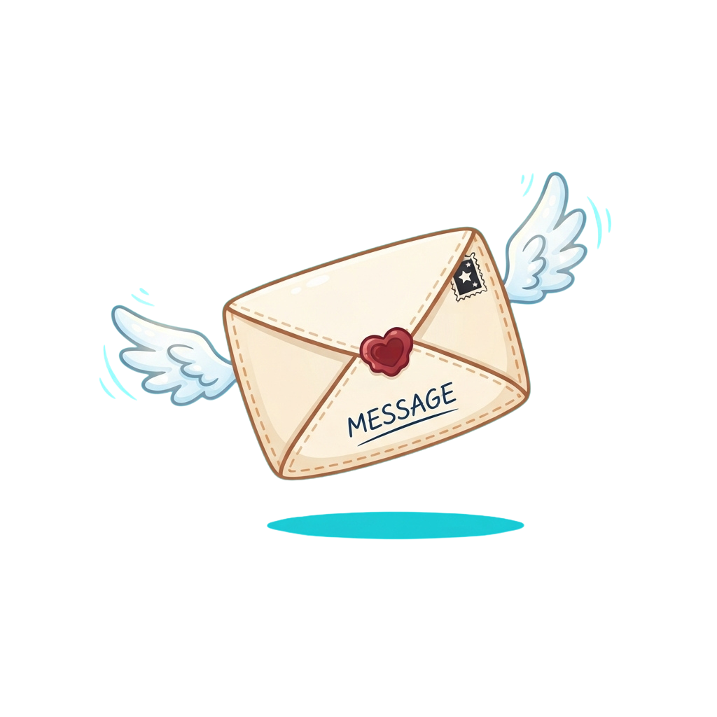 Animated envelope with wings flying and delivering a message