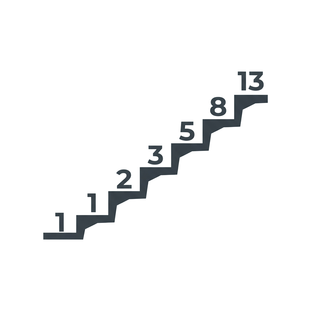 A step diagram with numbers 1 through 13 indicating progressive stages or levels.