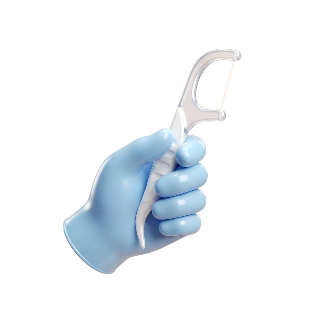 A gloved hand holding a white nasal swab for sample collection