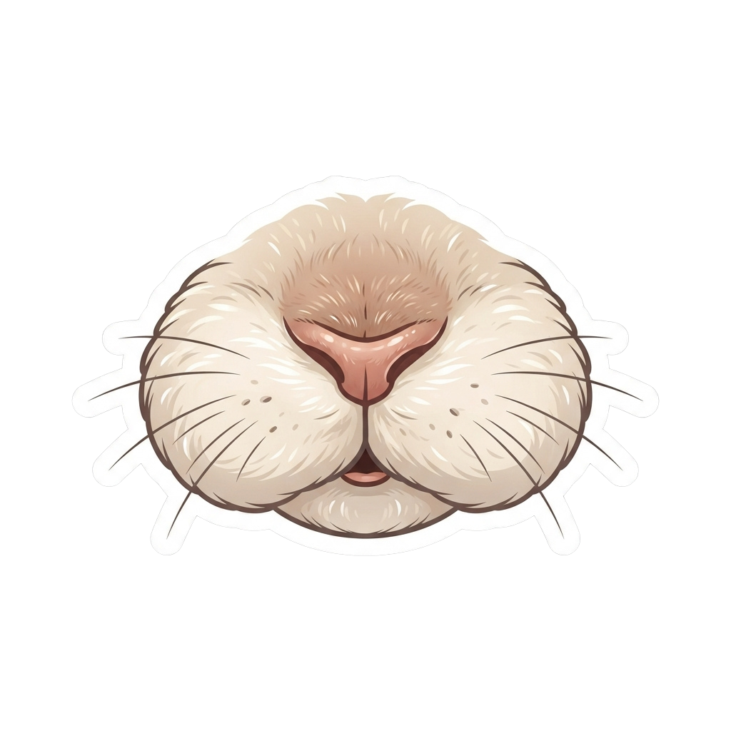 Illustration of a chubby cartoon pig nose with whiskers and a pink snout