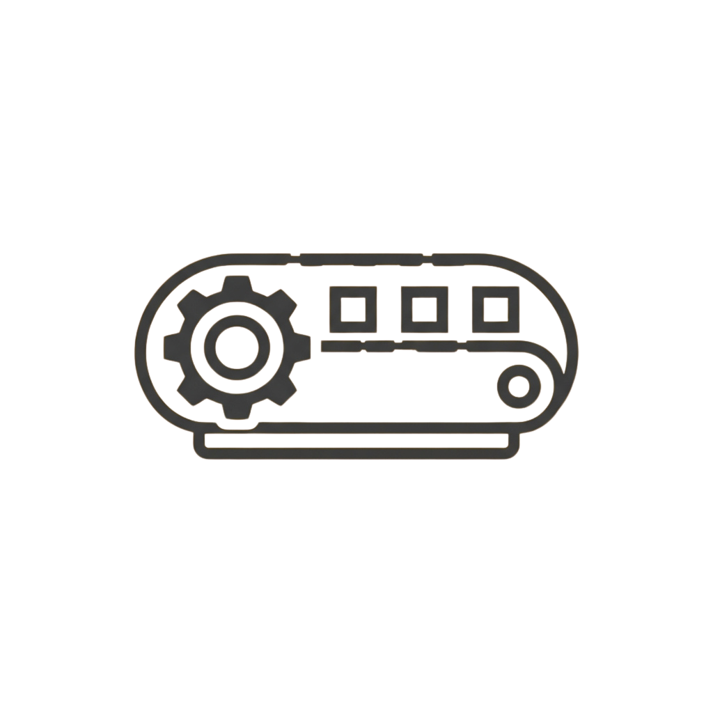 A grayscale illustration of a mechanical device showing a gear, connectors, and a belt system