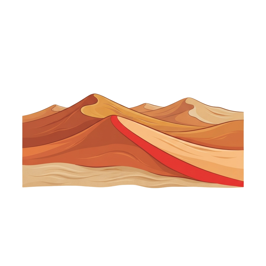 A stylized illustration of a desert mountain range with warm gradient colors and smooth contours