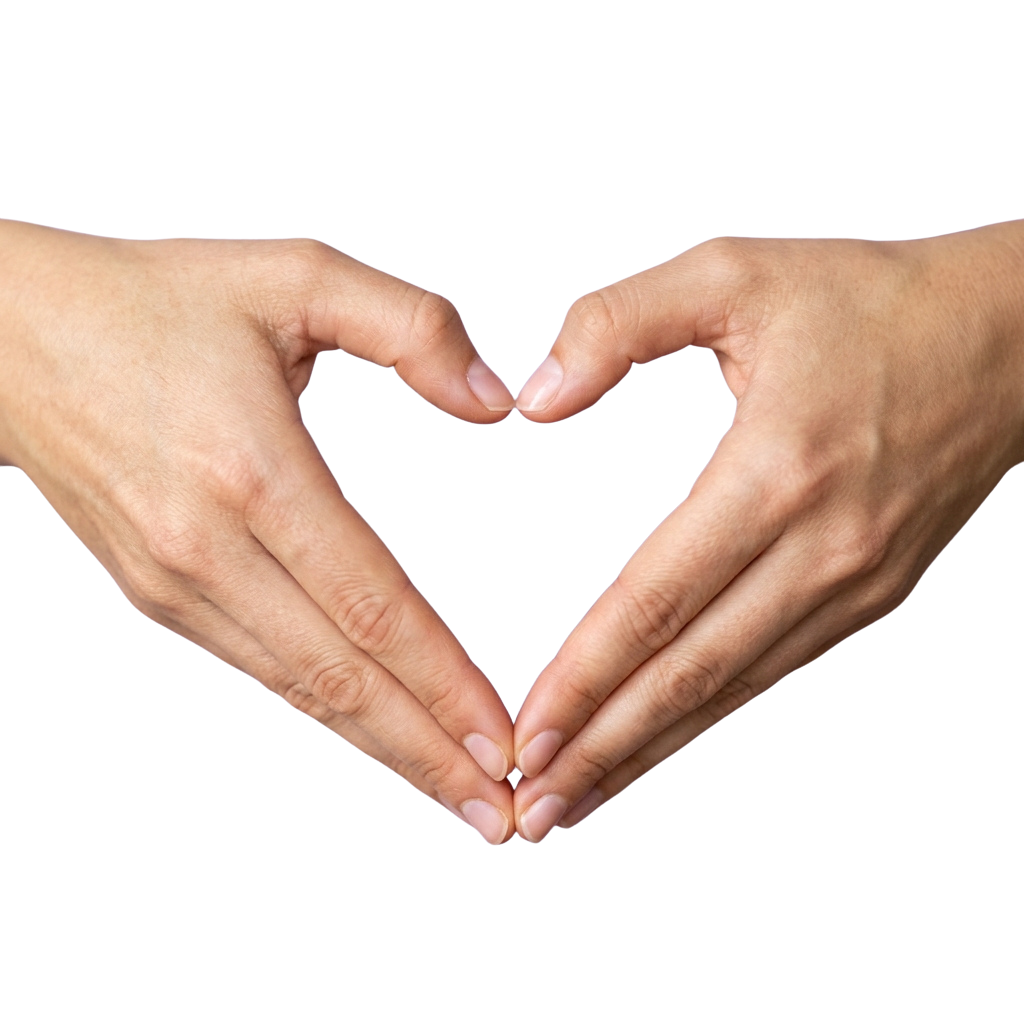 Two hands forming a heart shape against a black background