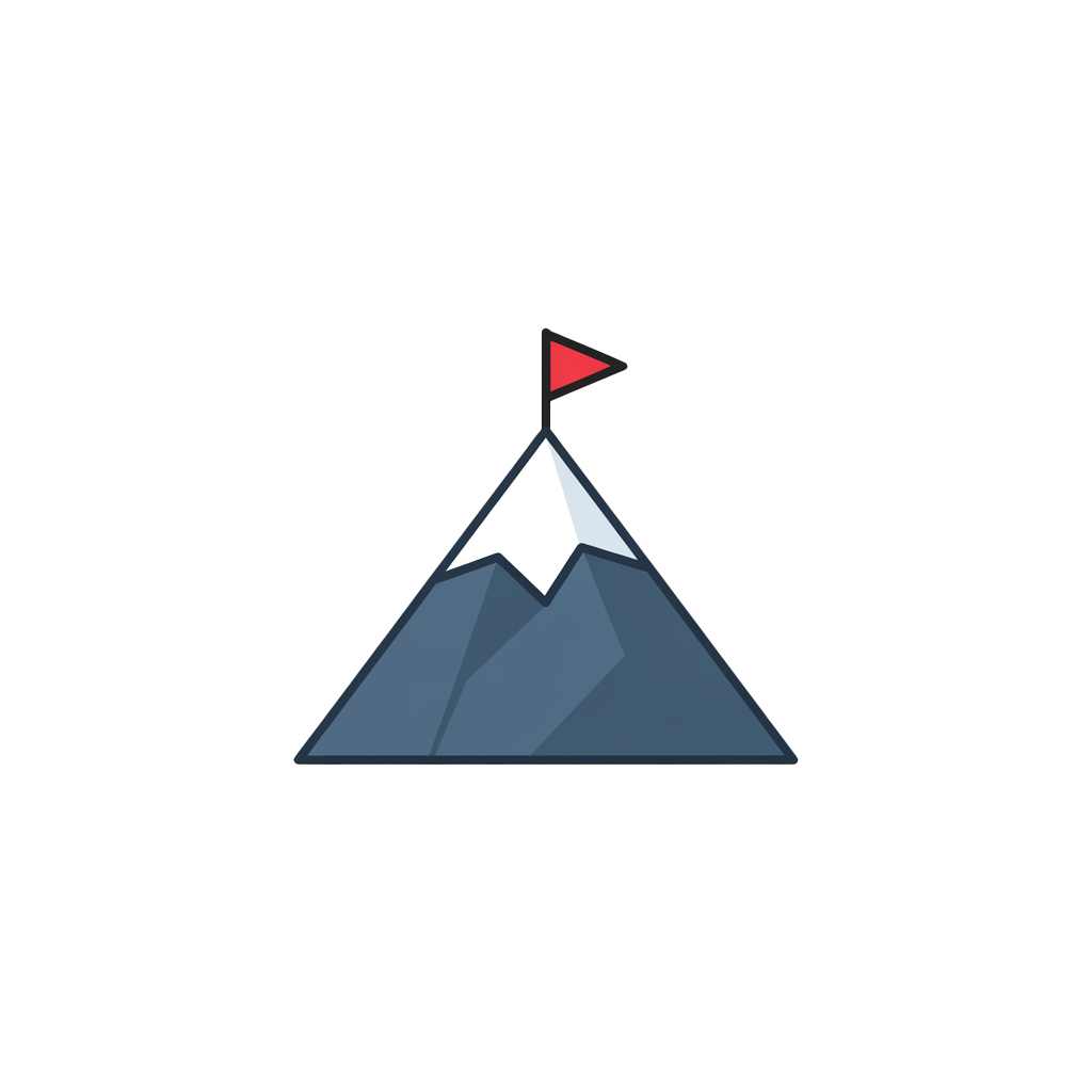 Illustration of a mountain with a snowy peak and a red triangular flag at the summit