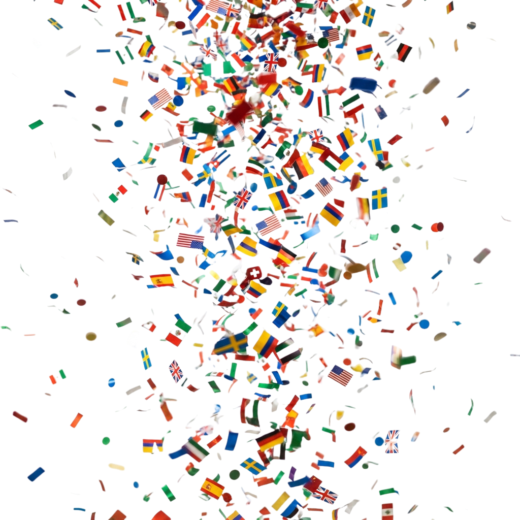 A black background filled with multicolored confetti pieces in various shapes and sizes.