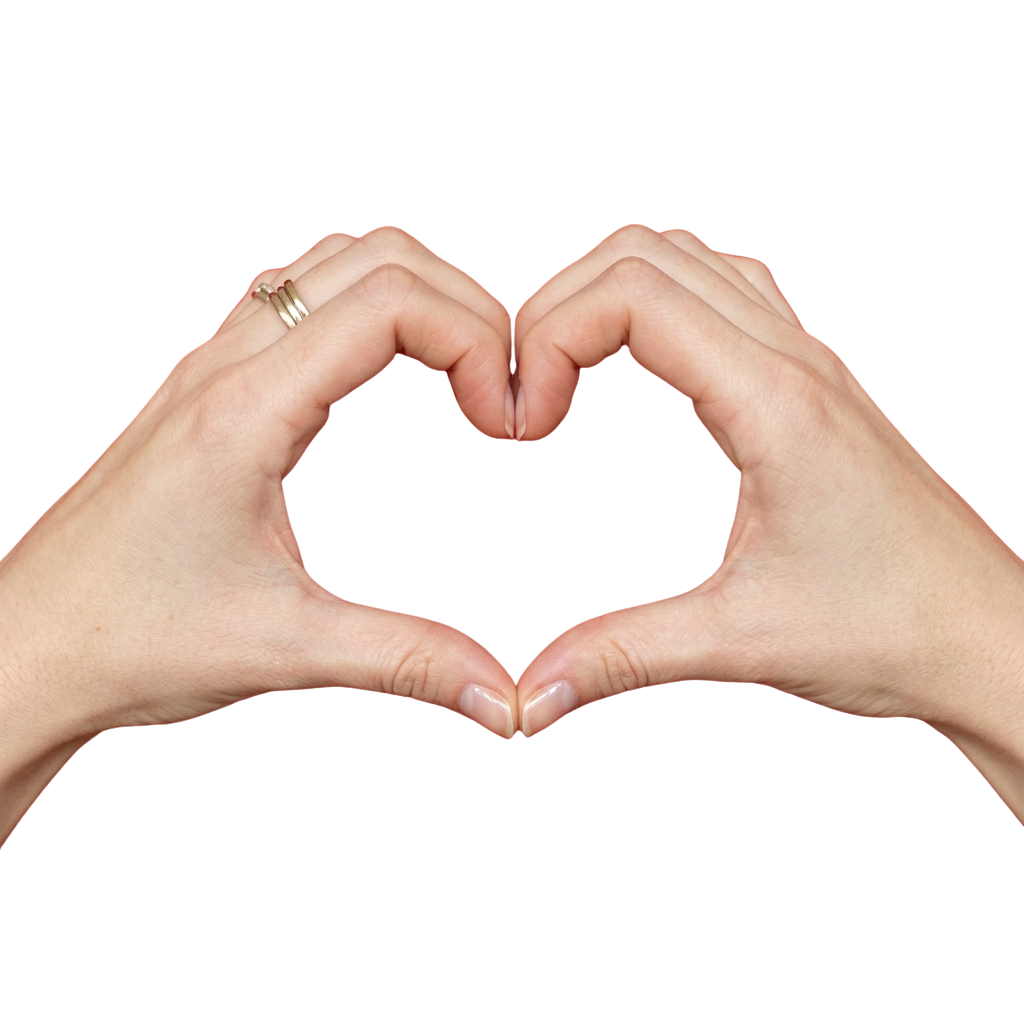 Two hands forming a heart shape against a black background