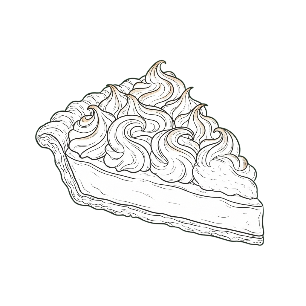 A stylized illustration of a fluffy cloud-shaped pie slice with swirls on top