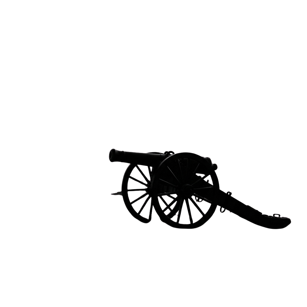 Black and white silhouette of a cannon on a dark background