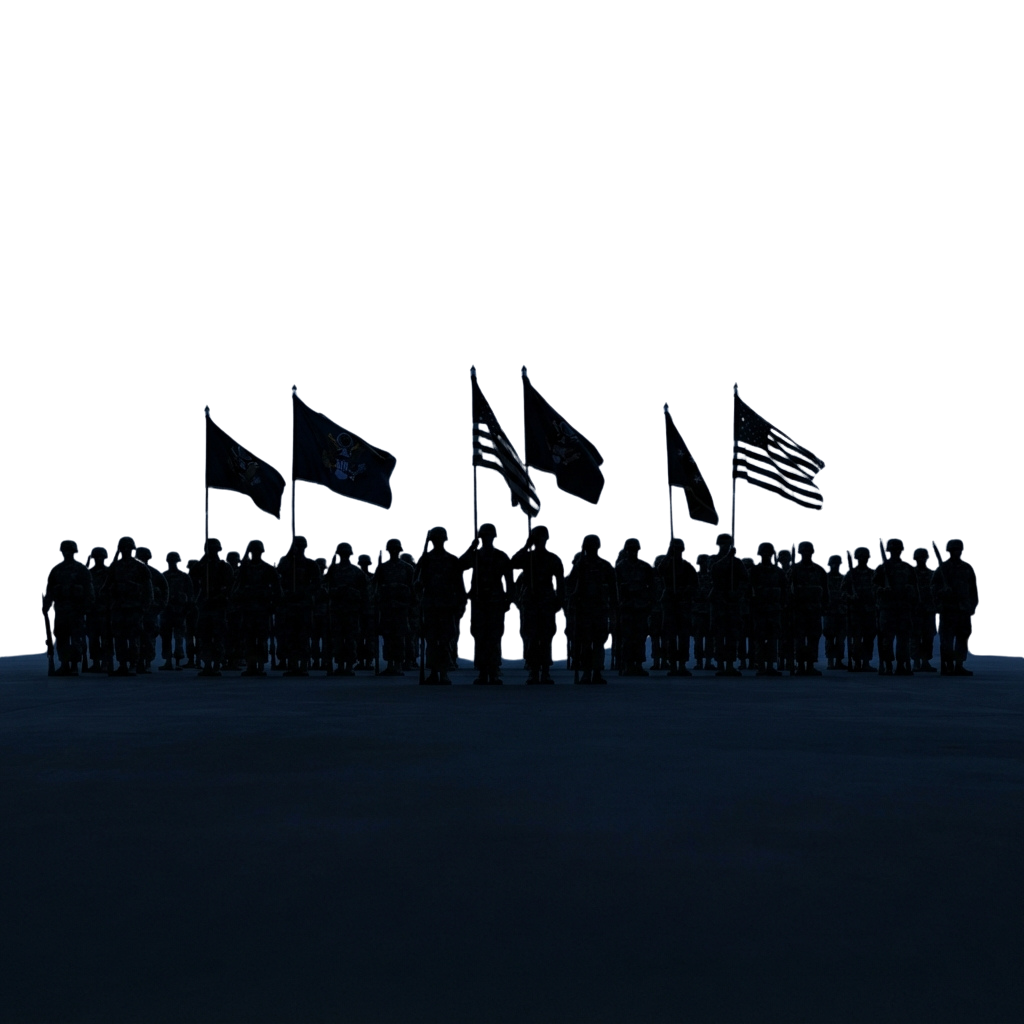 Group of people silhouetted at night holding flags in a ceremonial formation