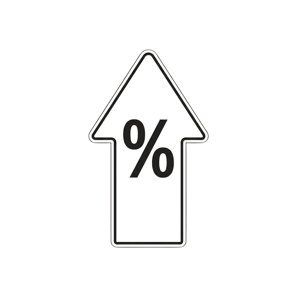 White upward-pointing arrow with a percent symbol inside