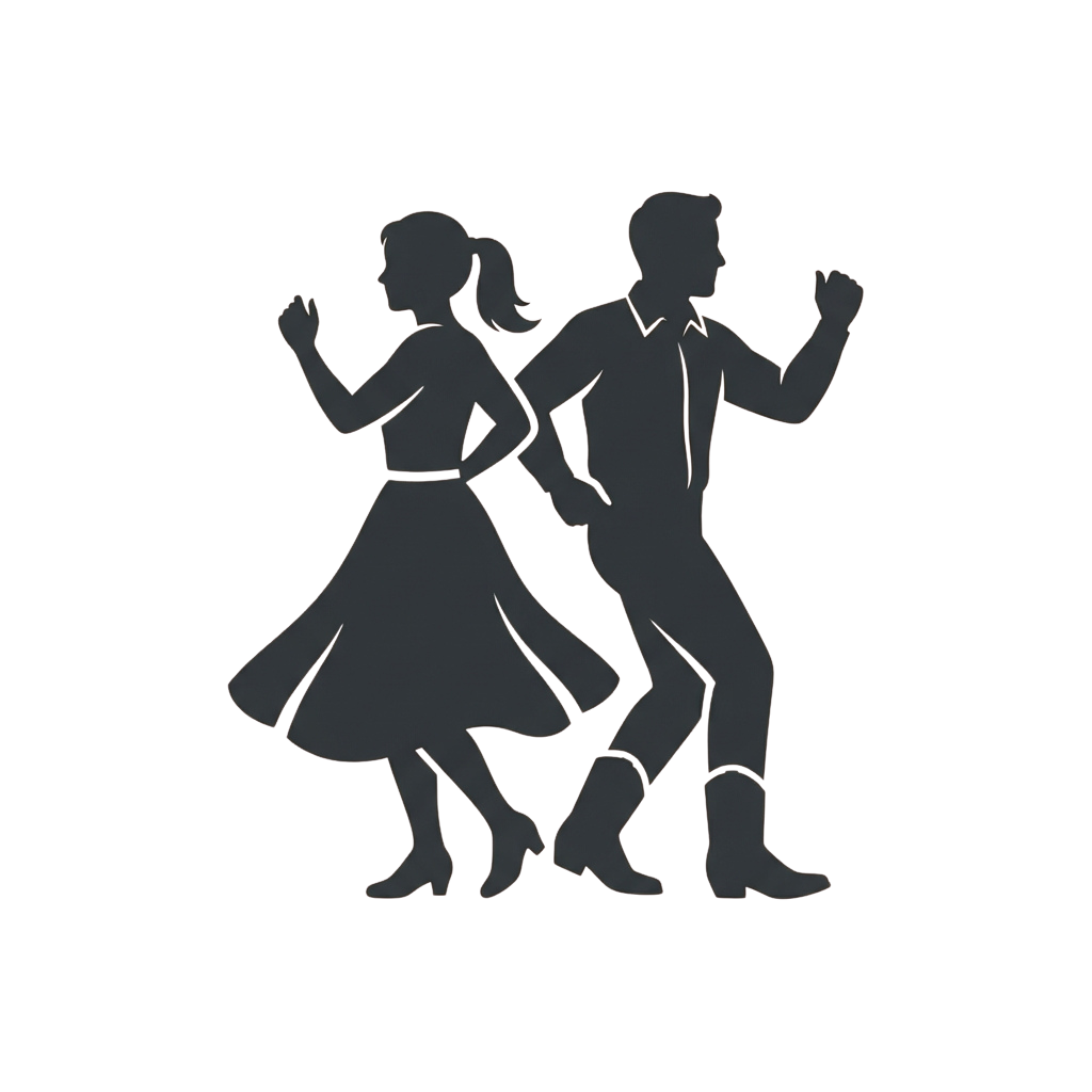 Silhouette of a man and woman dancing in a classic pose against a dark background