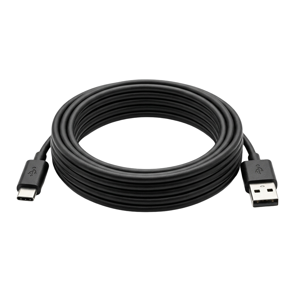 Black braided USB C to USB cable with connectors on both ends