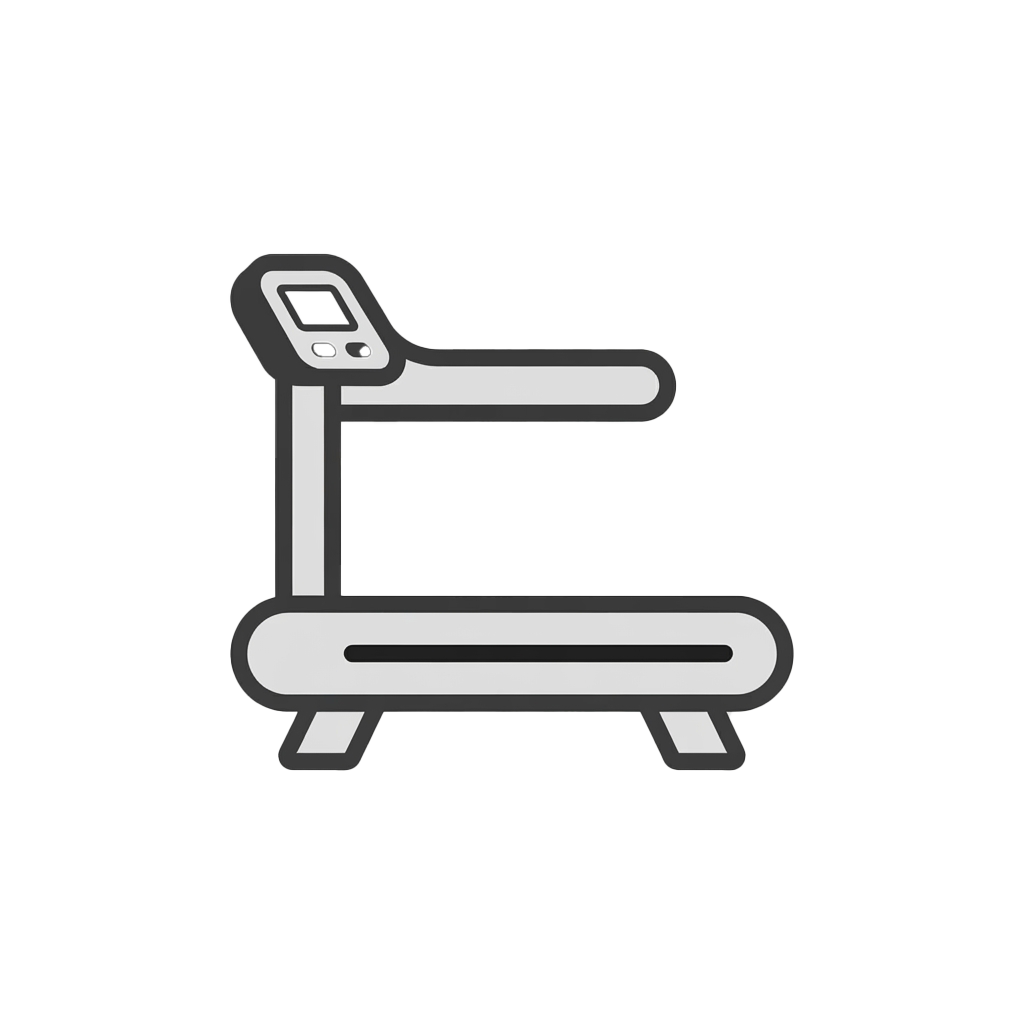 Illustration of a treadmill positioned above an exercise bike in a home gym setup