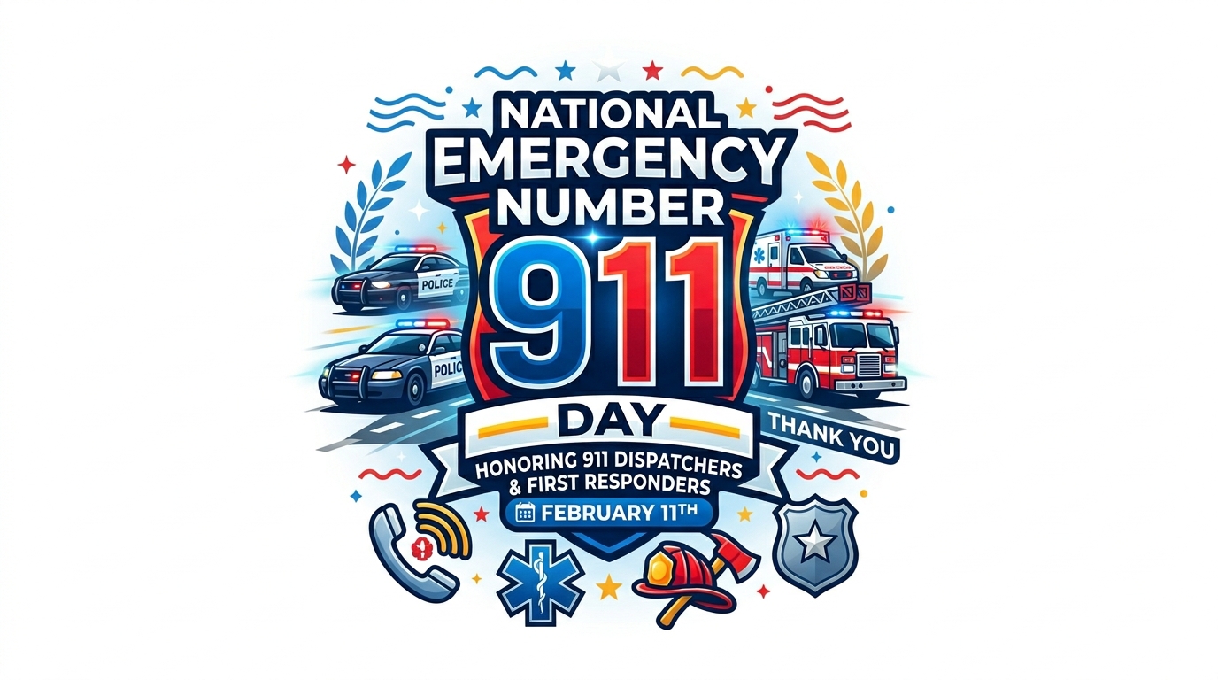 National Emergency Number 911 Day Banner: Honoring First Responders & Dispatchers on February 11th - Feature Imagefeb 11 2