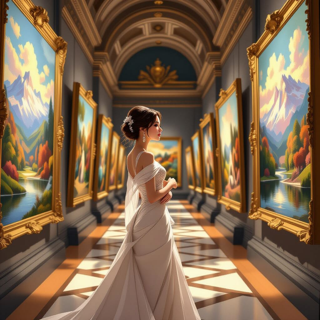 Elegant Woman in Art Gallery