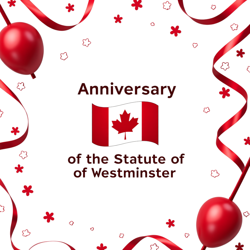 Canada Statute of Westminster Anniversary. Red ribbons, balloons, and flag on black for patriotic celebration. - Anniversary Of The Statute Of Westminster 11