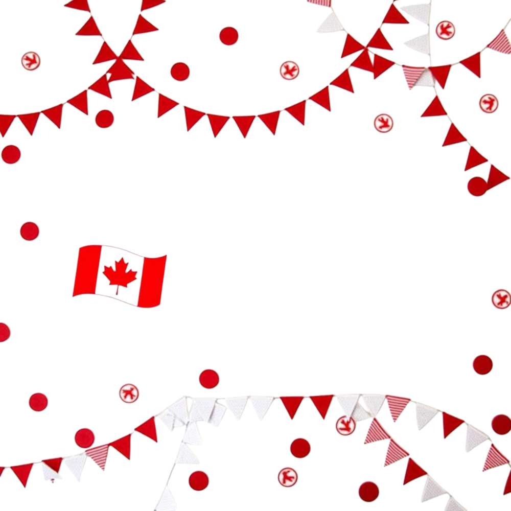Festive Canadian Celebration Border with Bunting, Maple Leaf Flag & Confetti on Dark Background - Anniversary Of The Statute Of Westminster 17