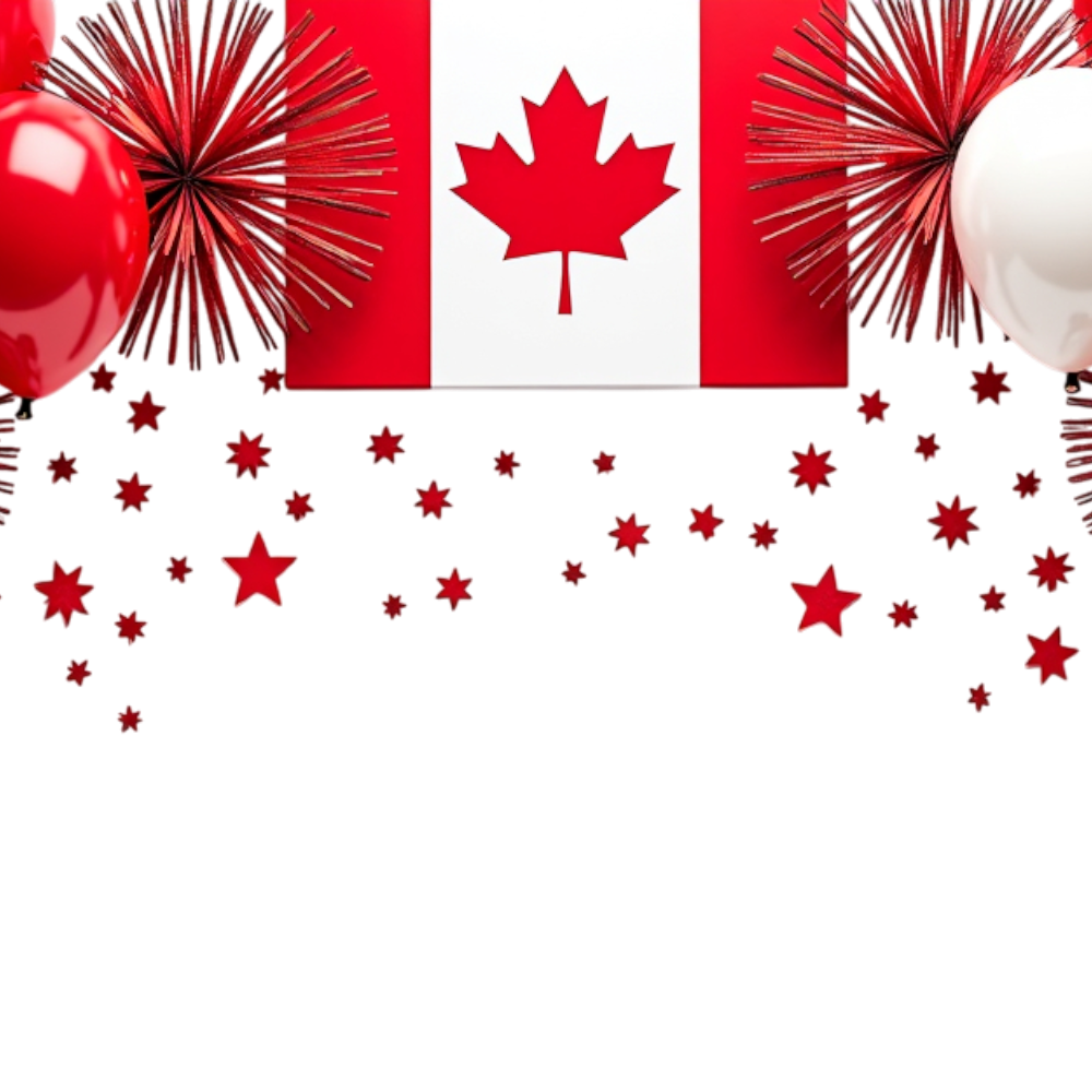 Canadian Flag Celebration Border with Balloons & Stars on Black. National Holiday Festive Design. - Anniversary Of The Statute Of Westminster 20